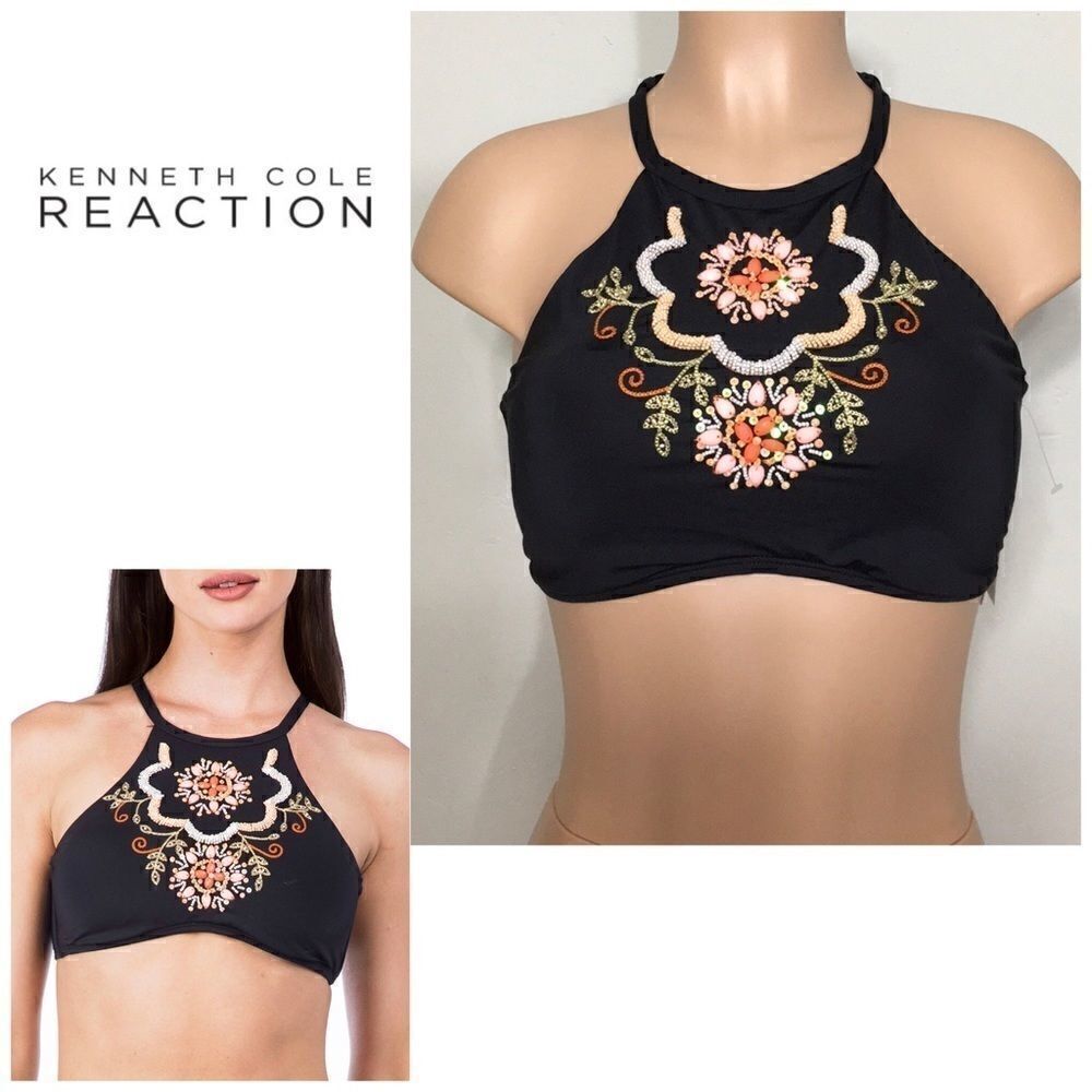 Kenneth Cole black embellished bikini top. NWT